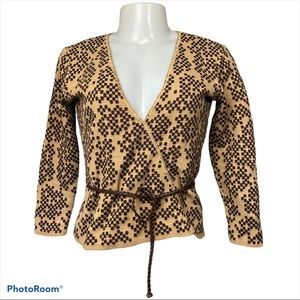 Annie B Geometric Print Brown & Tan Belted Sweater S